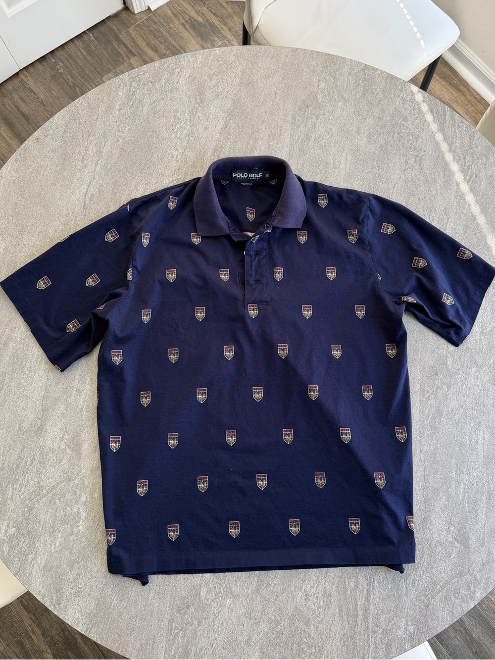 Vintage vtg Polo Ralph Lauren Golf polo shirt w repeating small shield logos M